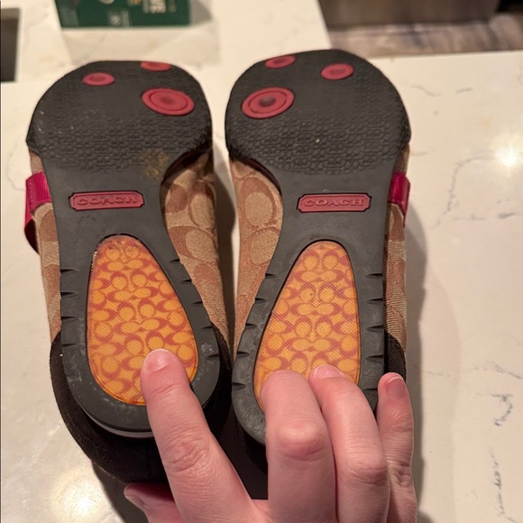 Coach Tan and Black Sneakers with Pink Highlights Rare size 12m - Picture 2 of 5